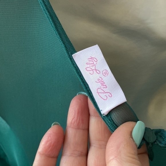 Pink LILY LEAVING LATE GREEN MESH SLEEVE SQUARE NECK DRESS SZ XL - Picture 14 of 16